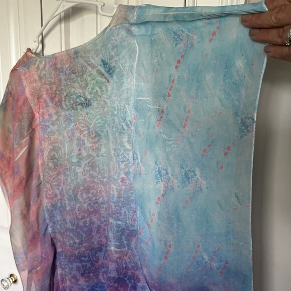 Leona Lovegrove Top Womens Large Beachy Art To Wear Pineapple Pink Blue Flowy - Picture 8 of 9